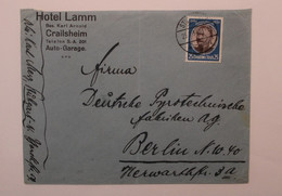 1934 Hôtel Lamm Crailsheim Deutsches Dt Reich Cover Mi 543 - Covers & Documents