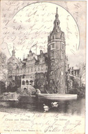Gruss Aus Bad Muskau Das Schloss Schwäne Auf Dem Gewässer Davor 1904 TOP-Erhaltung Gelaufen Als Soldatenkarte 20.6.1904 - Bad Muskau