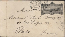Enveloppe Entier Postal 10 Keneta 1884 10 Cents Noir Baie Honolulu Hawaï Killer 1 Honolulu H.I DEC 17 1891 Pour France - Hawaii