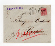 !!! LETTRE RECO DE SALONIQUE DE 1902 POUR BORDEAUX, AFFRANCH TP DU LEVANT VARIETE PIASTRFS SIGNEE CALVES - Briefe U. Dokumente