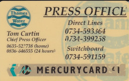 MER 139 TARJETA DE MERCURY DE THAMES WATER - 20MERB - [ 4] Mercury Communications & Paytelco