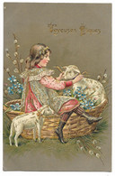 JOYEUSES PAQUES - Carte Gaufrée... Enfant, Moutons... - Pascua