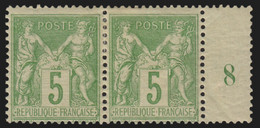 France N°106 Paire Millésime 8, Sage 5c Vert-jaune, Type II, Neuf * COTE 110 € - 1898-1900 Sage (Type III)