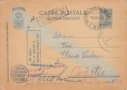 W2502- WW2 CORRESPONDENCE, MILITARY CENSORED, KING MICHAEL FREE MILITARY POSTCARD STATIONERY, 1942, ROMANIA - World War 2 Letters