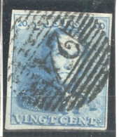 BELGIQUE - COB 2 20C BLEU EPAULETTES MARGE OBLITERE - 1849 Mostrine