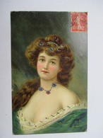 HENRIOT   -  PORTRAIT  DE  FEMME  -  BRILLANTS  INCRUSTES  DANS  LE  COLLIER  ET  LES  CHEVEUX - Henriot