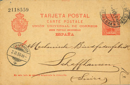 1904 , BARCELONA  , ENTERO POSTAL ED. 42 CIRCULADO A SCHAFFHAUSEN , LLEGADA - 1850-1931