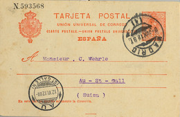 1912 , MADRID  , ENTERO POSTAL ED. 53 CIRCULADO A ST. GALLEN , LLEGADA - 1850-1931