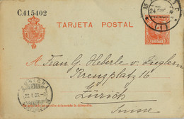 1906 , MADRID  , ENTERO POSTAL ED. 45 CIRCULADO A ZÜRICH , LLEGADA - 1850-1931