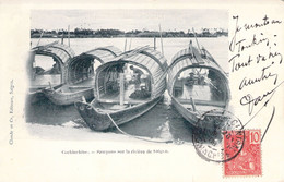 CPA Cochinchine - Timbre Indochine Française - Sampans Sur La Rivière De Saigon - 1908 - Autres & Non Classés