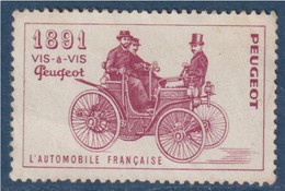 Vignette Peugeot, L'automobile Française, 1891 Vis à Vis Peugeot, Sans Gomme - Otros