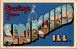 Illinois Greetings From Springfield Large Letter Linen 1942 Curteich - Springfield – Illinois