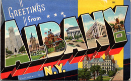 New York Greetings From Albany Large Letter Linen 1952 Curteich - Albany