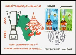 Egypt FOOTBALL WINNER 1998 First Day Cover - FDC 2 Stamps 75P & 20P AFRICAN NATIONS CUP BURKINA FASO - Lettres & Documents