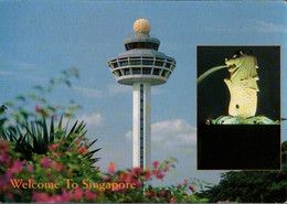 ! Moderne Ansichtskarte 1993, Singapore Airport, Singapur Flughafen, Tower - Vliegvelden