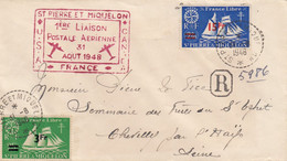 LETTRE. ST PIERRE ET MIQUELON. 31 AOUT 1948. 1° LIAISON POSTALE AERIENNE. ST PIERRE. CANADA. FRANCE. USA - Storia Postale