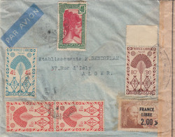 LETTRE. MADAGASCAR. 1943. PAR AVION POUR ALGER. BANDE CONTROLE CENSURE - Cartas & Documentos