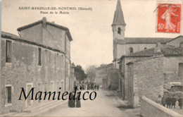34 SAINT-BAUZILLE De MONTMEL. Place De La Mairie.  Carte Animée. 2 Scans A Voyagé En 1913 - Altri & Non Classificati