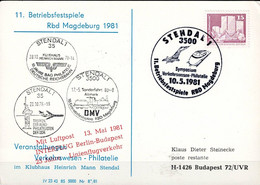 DDR GDR RDA - Flugpostbeleg Anlässlich Des Symposium Verkehrswesen-Philatelie Stendal N Budapest Vom 10.05.81 - Correo Aéreo
