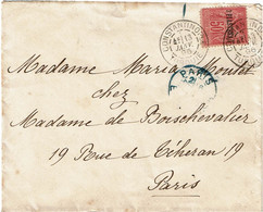CTN80 - SAGE 2p/50c  LETTRE CONSTANTINOPLE / PARIS 13/1/1886 (DENT COURTE COIN INF.GAUCHE) - Lettres & Documents