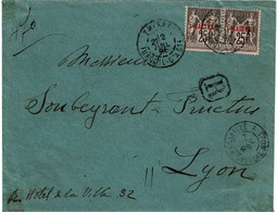 CTN80 - SAGE  1p/25c PAIRE HOR. LETTRE SMYRNE TURQUIE D'ASIE / LYON 2/7/1896 - Covers & Documents