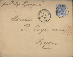 Straits Settlements Victoria Outremer 8c Oblitération Singapore 3 4 95 Marque D'entrée Rouge Modane à Paris 27 4 95 - Singapur (...-1959)