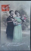 ►  Cpa  Couple Mode Fantaisie   1910 - Robe Verte Moustache - Mode