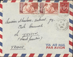 Mixte France YT FM N°12 + Nouvelle Calédonie Paire Du 296 Création Chèques Postaux CAD Nouméa 19 12 1960 Par Avion - Covers & Documents