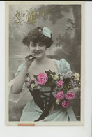 FEMMES - FRAU - LADY - PRENOMS - Jolie Carte Fantaisie Portrait Femme Et Fleurs "SAINTE MARIE " - Prénoms