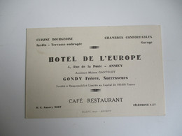 Hotel De L Europe Annecy Gondy Proprietaire Carte Facture - 1900 – 1949