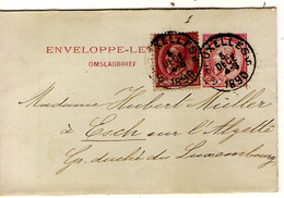 1802PR/ Entier Enveloppe-Lettre N°1 + TP 46 Tarif Préférentiel Obl. Bruxelles 1890 > Gd Duché Esch Via Luxembourg Ville - Letter Covers