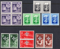 Malta 1954-57, Mint No Hinge, Block & Pairs, Sc# 242-245,263-265 - Malte