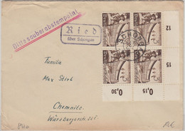 DR - Ried ü Schongau Landpost-Ra2 Brief 4er-Block/Bogenecke Leipziger Messe 1940 - Briefe U. Dokumente