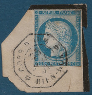 France Colonies Fragment Ceres 25c Bleu De Colonies Obl Dateur Hexagonal 1876  "corr D Arm / BIEN HOA"   RR - Gebruikt