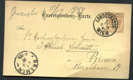 ÖSTERREICH Postkarte P43 Wien Landstraße - Bremen 1888 - Cartes Postales