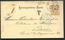 ÖSTERREICH Postkarte P43 Wien - Paris NACHGEBÜHR 1889 - Briefkaarten
