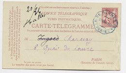 ENTIER 50C SAGE CARTE TELEGRAMME PNEUMATIQUE C. BLEU R. DE RENNES PARIS 30 MARS 1880 - Pneumatici