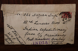 1915 WW1 Censor Hong Kong China Cavalry Division Expeditionary Force Cover IEF GB UK Empire Expéditionnaire Inde India - Covers & Documents