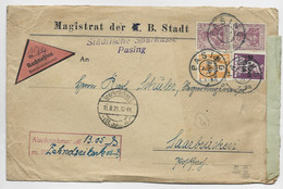 GERMANY GERMANIA 50X2 +BAYERN 10C+20C LETTRE COVER BREIF PASING 1921 TO SARRE REMBOURSEMENT - Covers & Documents