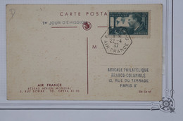 AU9 FRANCE BELLE CARTE FDC 1937 1ER JOUR EMISSION + AIR FRANCE +CACHET HEXAGONAL + AEROPHILATELIE +AFFRANCH. PLAISANT - 1927-1959 Brieven & Documenten