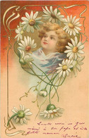 Carte Gaufrée - Art Nouveau - Bonne Année  - Enfant Fleurs Marguerite    N 736 - New Year