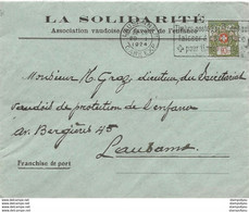 44 - 17 - Enveloippe "La Solidarité Association Vaudoise En Faveur De L'enfance" 1924  Timbre De Franchise - Vrijstelling Van Portkosten