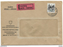 44 - 12 - Enveloppe Exprès Avec Timbre Surchargé "officiel" Polizeiabteilung Zürich 1944 - Franchise
