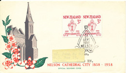 New Zealand FDC 29-9-1958 Nelson Cathedral City 1858 - 1958 In Pair With Cachet Sent To Sweden - Lettres & Documents