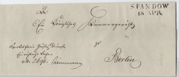 PRUSSIA/PREUSSEN Ca. 1840 Cover/Brief With/mit SPANDOW Cancel/Stempel - [1] Prephilately