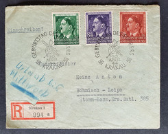 Generalgouvernement 1944, Reko Brief KRAKAU Sonderstempel Mi 117-19 Nach Böhmisch-Leipa - Ocupación 1938 – 45