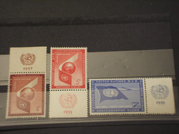 NAZIONI UNITE -ONU - N.Y.- P.A. 1957/9 SIMBOLI 3 VALORI(con Appendice) - NUOVI(++) - Airmail