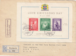 COVER. ISLAND. BLOC LEIFR EIRICSSONS DAY. REGISTERED REYKJAVIK 9 10 39. TO NEW-YORK - Lettres & Documents