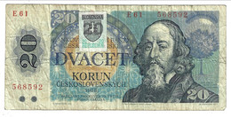 SLOVAKIA 20 Korun Provisional Issue Adhesive Stamps On Czechoslovak Notes 1993 Pick 15 G+ - Eslovaquia