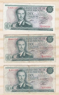 Luxembourg 3 Billets 10 Francs 1967, Alphabet  A – B - C , Circulés - Luxembourg